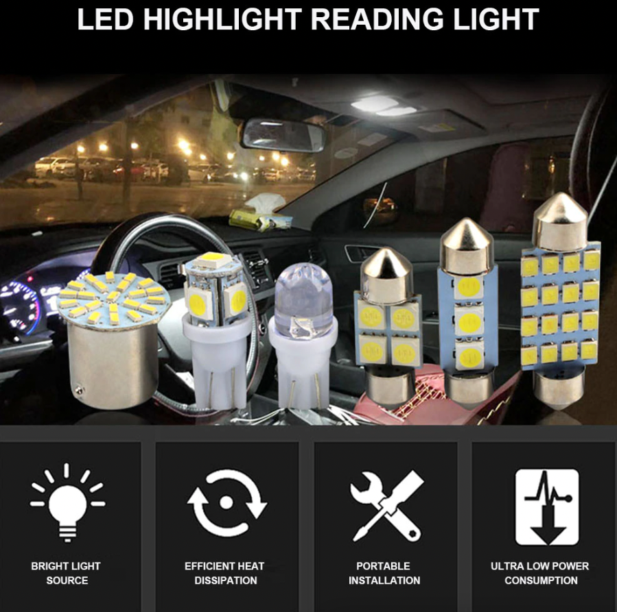 28pcs Car Interior White Combo LED Map Dome Door Trunk License Plate Light Bulbs